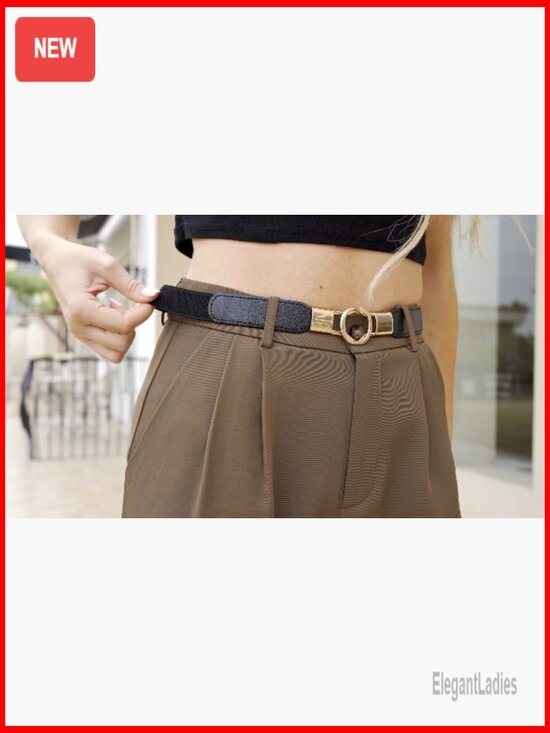 Stretch Skinny Belt with Gold Buckle Set of 4 for Dresses